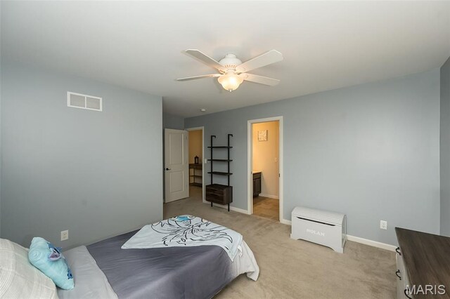 151 Wilmer Valley Dr, Wentzville, MO 63385 - bedroom with light colored carpet, baseboards, and ceiling fan