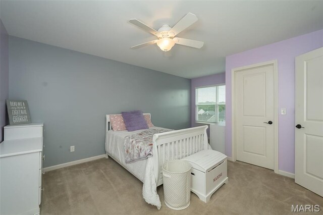 151 Wilmer Valley Dr, Wentzville, MO 63385 - bedroom featuring light carpet, baseboards, and ceiling fan