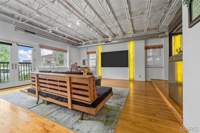 2401 S 12th St Unit 101, Saint Louis, MO 63104 - living area featuring a desk, wood-type flooring, and french doors