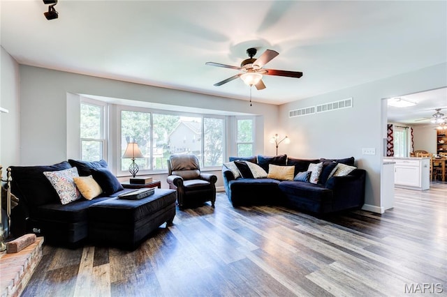 10 Forest Pine Ct, Ofallon, MO 63368 - living area featuring a ceiling fan and wood finished floors