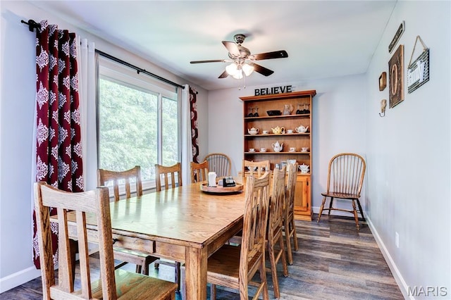 10 Forest Pine Ct, Ofallon, MO 63368 - dining room featuring dark wood-type flooring and a ceiling fan