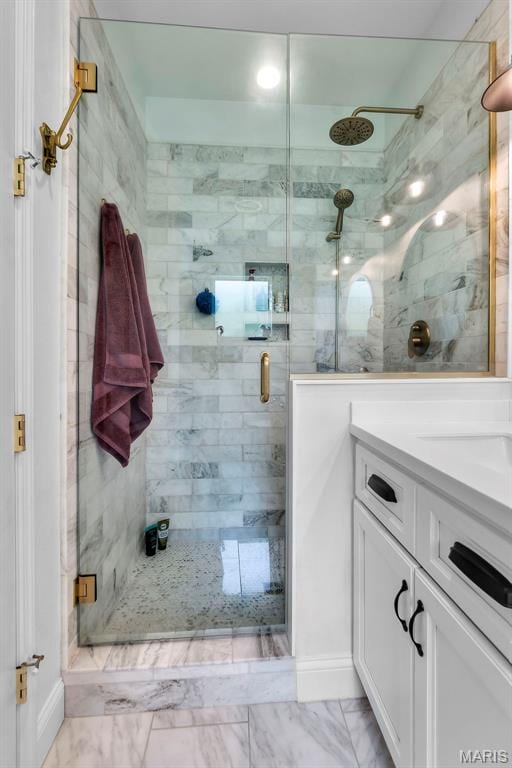 2291 Cambridge, Jackson, MO 63755 - full bath with marble finish flooring, a stall shower, and vanity