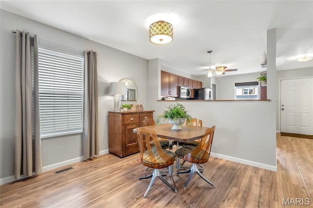 220 Preserve Park Pl, Wentzville, MO 63385 - dining space featuring light wood-style flooring and ceiling fan
