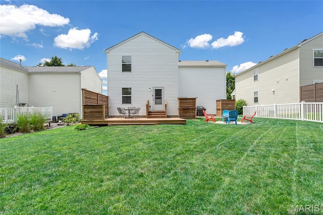 220 Preserve Park Pl, Wentzville, MO 63385 - back of house featuring a deck, a fenced backyard, and an outdoor fire pit