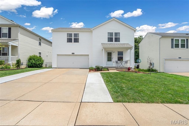 220 Preserve Park Pl, Wentzville, MO 63385 - traditional-style house featuring a porch, an attached garage, concrete driveway, and a front yard
