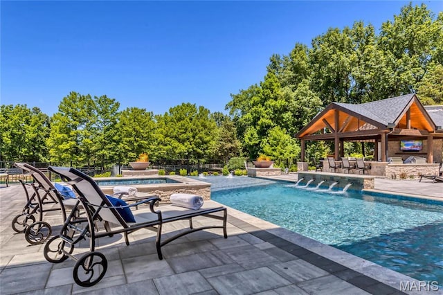 5425 Independence Rd, Weldon Spring, MO 63304 - view of swimming pool with a gazebo, a hot tub, a patio, area for grilling, and view of scattered trees