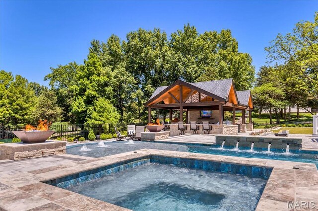 5425 Independence Rd, Weldon Spring, MO 63304 - view of swimming pool featuring a gazebo, an in-ground hot tub, and a patio area