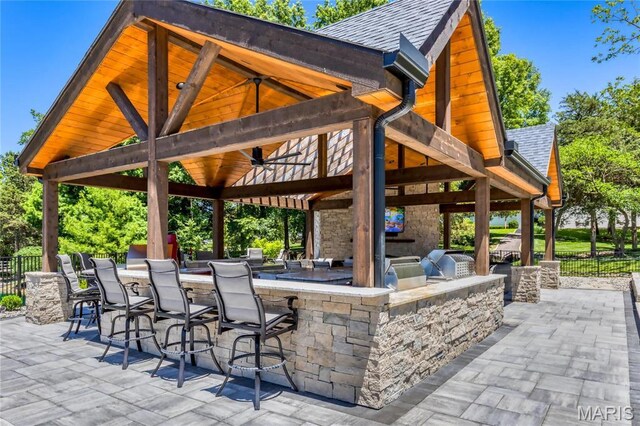 5425 Independence Rd, Weldon Spring, MO 63304 - view of patio / terrace featuring a gazebo, exterior kitchen, and ceiling fan