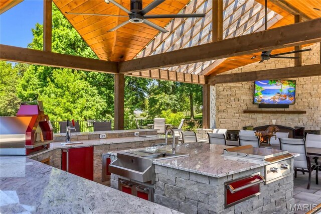 5425 Independence Rd, Weldon Spring, MO 63304 - view of patio / terrace with a gazebo, ceiling fan, and area for grilling