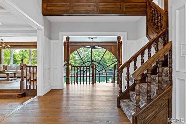 5425 Independence Rd, Weldon Spring, MO 63304 - entryway with a chandelier, hardwood / wood-style flooring, and a decorative wall