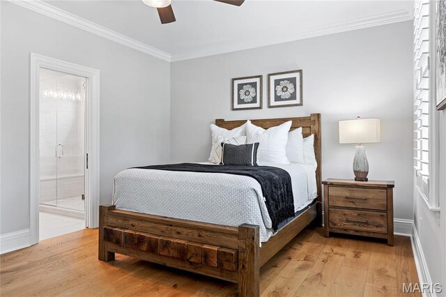 5425 Independence Rd, Weldon Spring, MO 63304 - bedroom featuring ornamental molding, light wood-style floors, baseboards, and connected bathroom