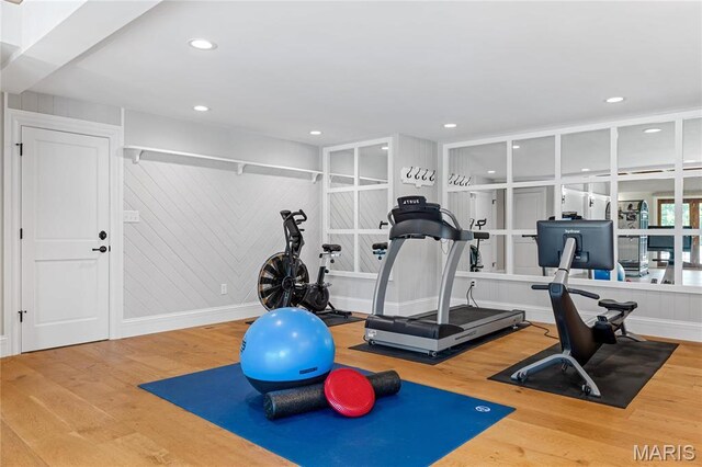 5425 Independence Rd, Weldon Spring, MO 63304 - workout area with wood finished floors and recessed lighting