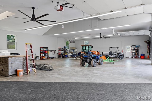 5425 Independence Rd, Weldon Spring, MO 63304 - garage featuring ceiling fan and a garage door opener