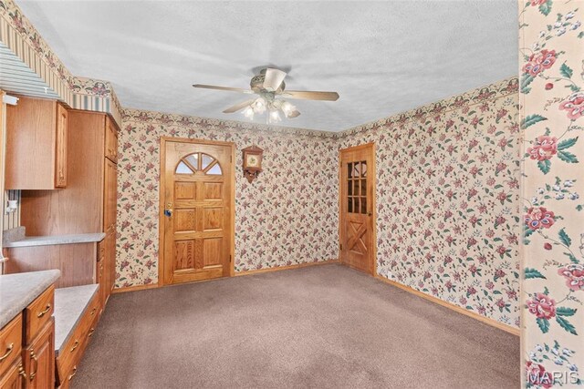 148 N Nebraska St, Marine, IL 62061 - carpeted entrance foyer with wallpapered walls, a ceiling fan, baseboards, and a textured ceiling