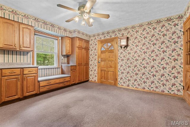 148 N Nebraska St, Marine, IL 62061 - carpeted empty room featuring wallpapered walls, a ceiling fan, and baseboards