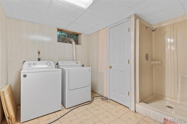 148 N Nebraska St, Marine, IL 62061 - washroom with washing machine and dryer and light tile patterned floors