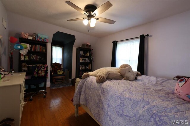 7530 Forest View Dr, Pasadena Park, MO 63121 - bedroom featuring dark wood finished floors and ceiling fan