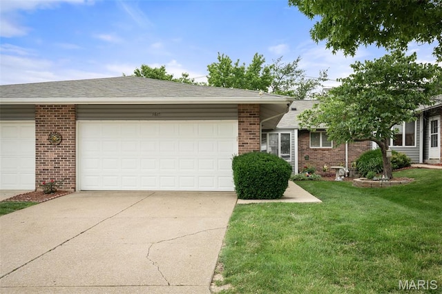1615 Rosewall Dr Unit C, Saint Charles, MO 63303 - ranch-style home featuring brick siding, concrete driveway, a garage, a front yard, and roof with shingles