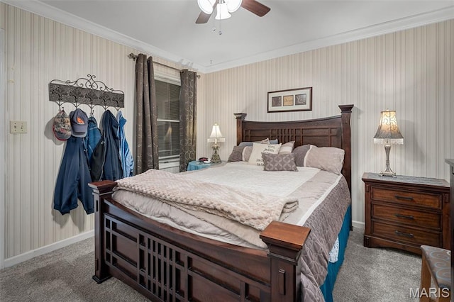 1615 Rosewall Dr Unit C, Saint Charles, MO 63303 - bedroom with carpet flooring, crown molding, wallpapered walls, and ceiling fan