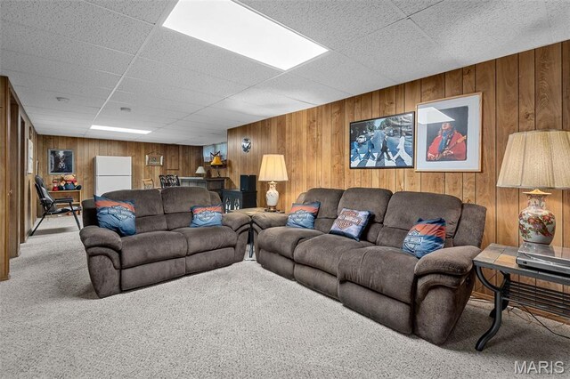 1615 Rosewall Dr Unit C, Saint Charles, MO 63303 - living room with wood walls, carpet flooring, and a drop ceiling