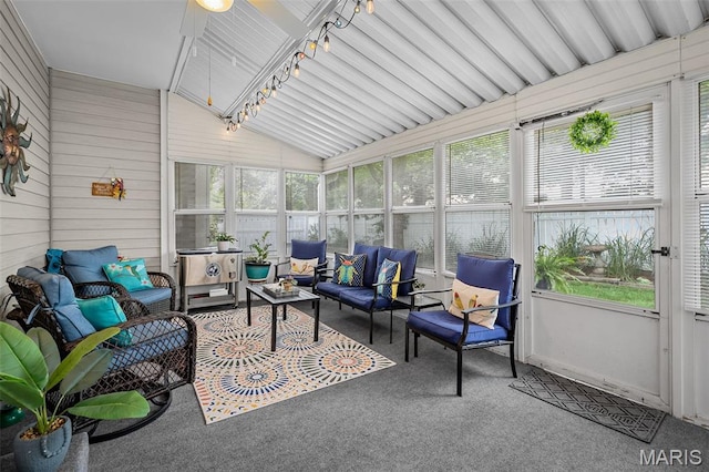 1615 Rosewall Dr Unit C, Saint Charles, MO 63303 - sunroom featuring an outdoor living space, vaulted ceiling, and rail lighting