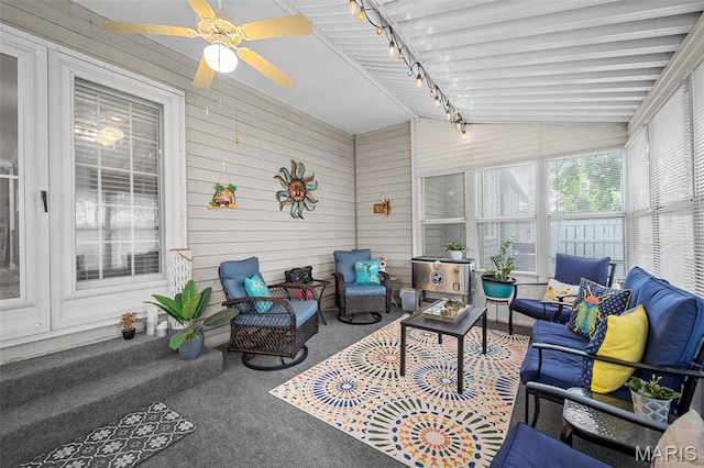 1615 Rosewall Dr Unit C, Saint Charles, MO 63303 - sunroom / solarium with outdoor lounge area, ceiling fan, and lofted ceiling