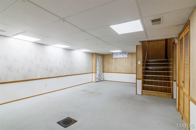 607 9th St, Highland, IL 62249 - finished below grade area with stairs and a drop ceiling