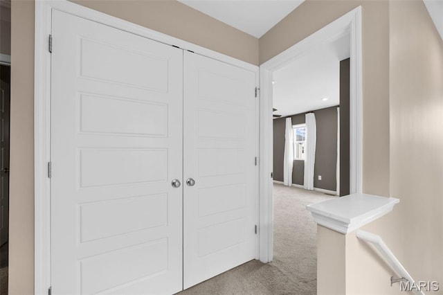 357 Newbridge Way, Ofallon, MO 63368 - hallway with light carpet, baseboards, and recessed lighting
