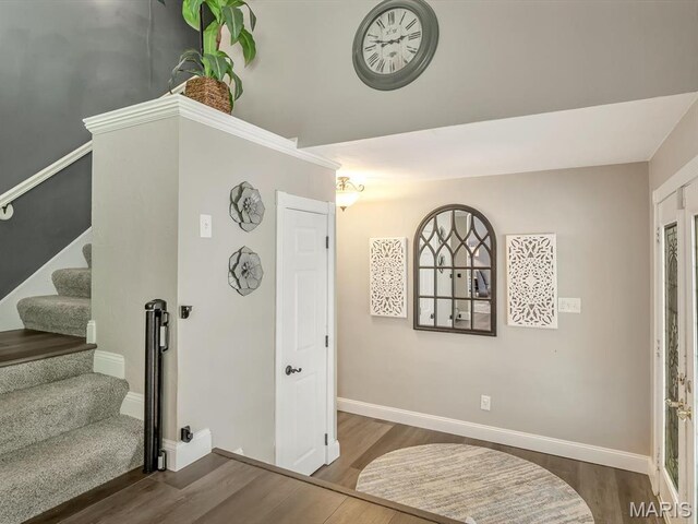 3119 Whispering Pines Dr, Belleville, IL 62221 - foyer entrance featuring wood finished floors, baseboards, and stairway