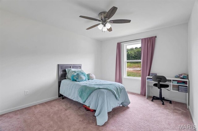 5034 Corisande Woods Dr, Fenton, MO 63026 - bedroom featuring light colored carpet, ceiling fan, and an office area