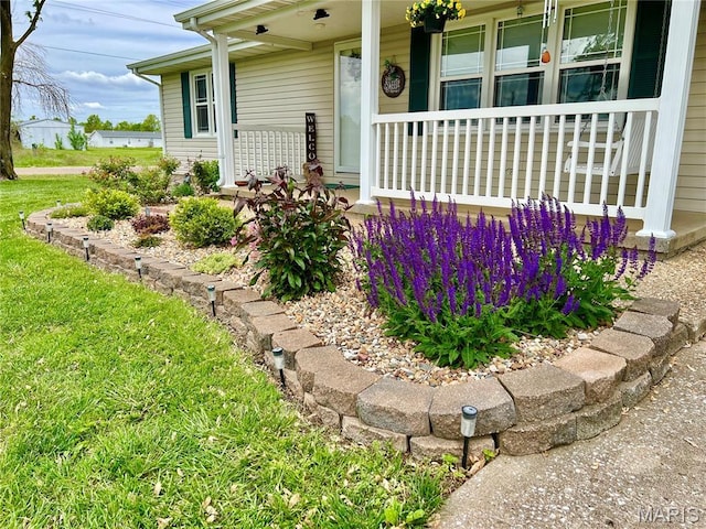 873 White Rd, Montgomery City, MO 63361 - doorway to property featuring covered porch and a yard