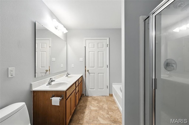 429 Red Coat Trl, Wentzville, MO 63385 - bathroom featuring double vanity, a shower stall, and a bath