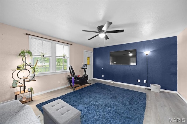 203 N Williams St, Albers, IL 62215 - living area with wood finished floors, ceiling fan, baseboards, and a textured ceiling
