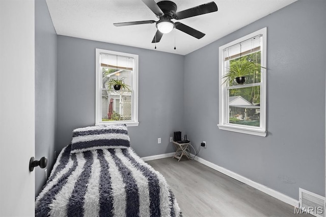 203 N Williams St, Albers, IL 62215 - bedroom featuring multiple windows, wood finished floors, baseboards, and ceiling fan