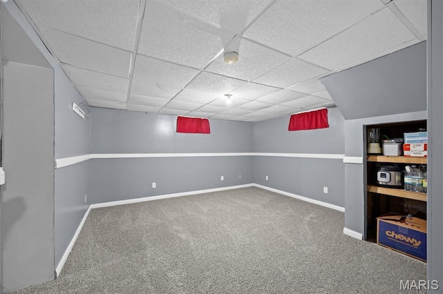 203 N Williams St, Albers, IL 62215 - finished below grade area with carpet flooring, baseboards, and a paneled ceiling