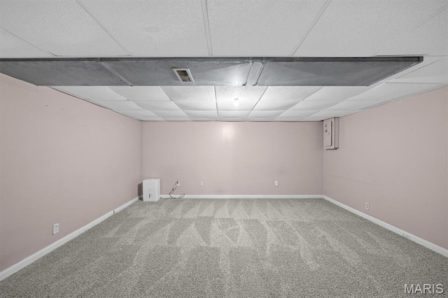 203 N Williams St, Albers, IL 62215 - finished below grade area featuring carpet flooring, baseboards, and a drop ceiling