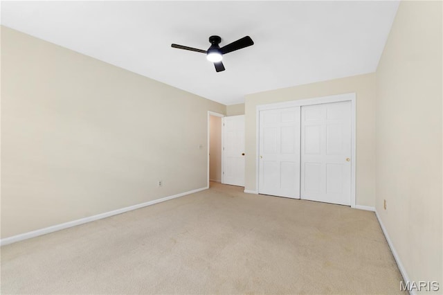 16427 Andraes Dr, Chesterfield, MO 63005 - unfurnished bedroom featuring light colored carpet, a closet, and a ceiling fan