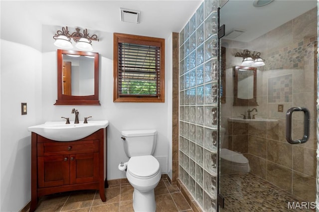 16427 Andraes Dr, Chesterfield, MO 63005 - bathroom with vanity, a shower stall, and tile patterned flooring