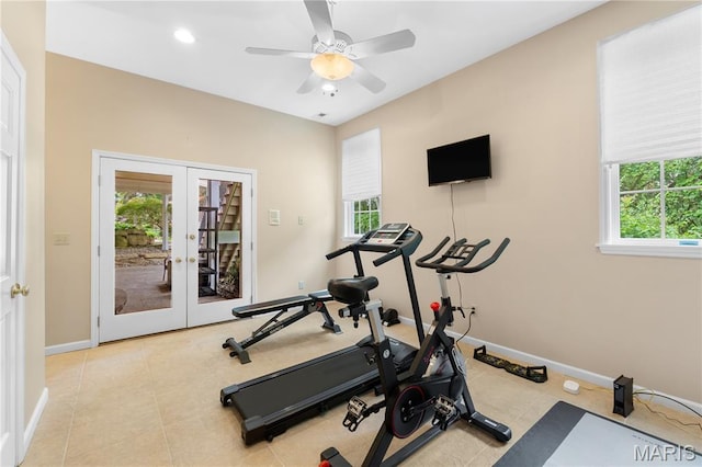 16427 Andraes Dr, Chesterfield, MO 63005 - exercise area with french doors, healthy amount of natural light, ceiling fan, and recessed lighting