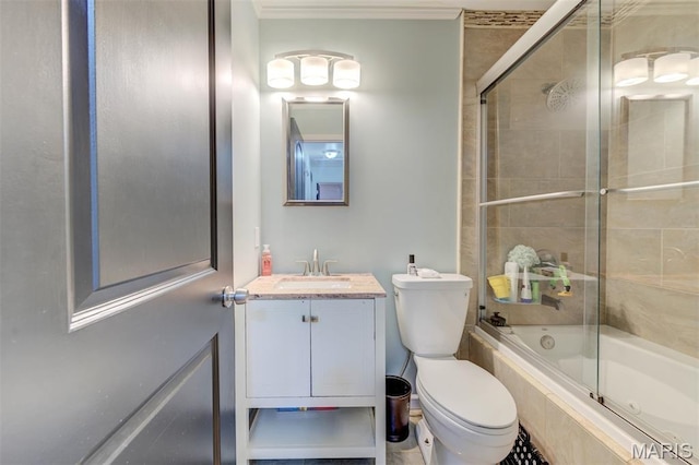 713 Settler Rd, Fenton, MO 63026 - bathroom featuring tiled shower / bath combo, ornamental molding, and vanity