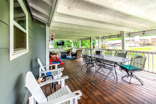 713 Settler Rd, Fenton, MO 63026 - wooden terrace featuring outdoor dining space