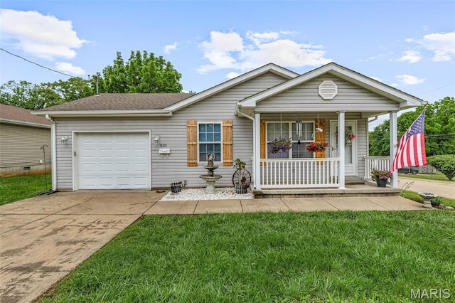 310 S Harry Junior St, Desloge, MO 63601 - ranch-style home featuring an attached garage, covered porch, a front yard, and driveway