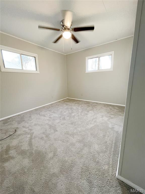 913 N 38th St, Belleville, IL 62226 - unfurnished room with baseboards, carpet flooring, crown molding, and ceiling fan