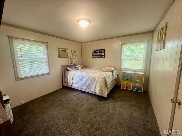 19040 State Route Ee, St James, MO 65559 - bedroom with crown molding, dark carpet, and a wall unit AC
