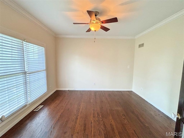 512 Overlook Terrace Ct, Eureka, MO 63025 - unfurnished room with a ceiling fan, dark wood finished floors, and ornamental molding