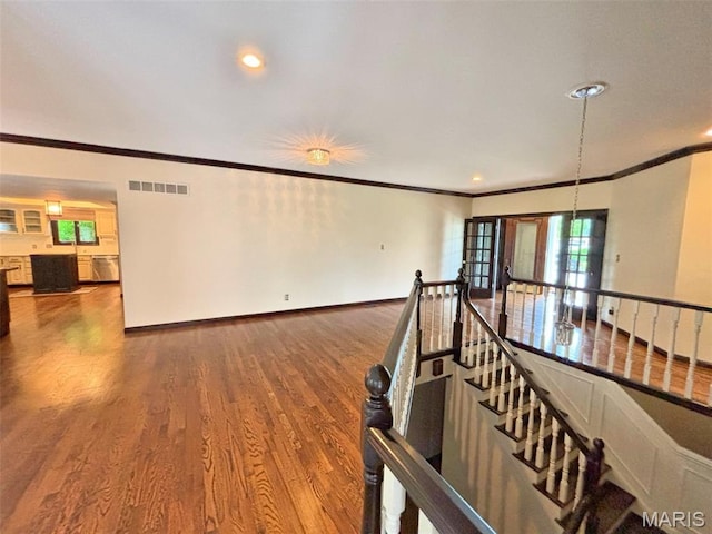512 Overlook Terrace Ct, Eureka, MO 63025 - corridor with an upstairs landing, crown molding, wood finished floors, and recessed lighting