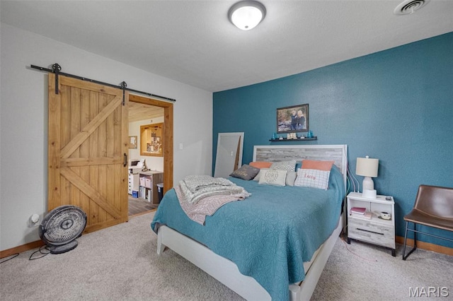 19185 Highway Hwy, Arcadia, MO 63621 - bedroom featuring carpet, a barn door, and baseboards