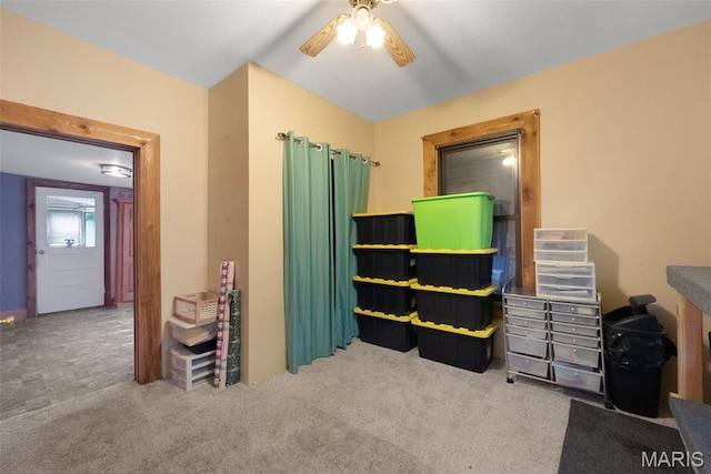19185 Highway Hwy, Arcadia, MO 63621 - misc room featuring carpet flooring, a ceiling fan, and lofted ceiling