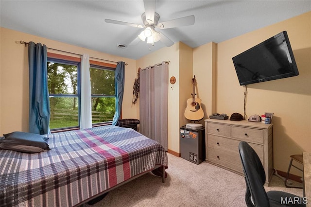 19185 Highway Hwy, Arcadia, MO 63621 - bedroom with light colored carpet, a ceiling fan, and baseboards