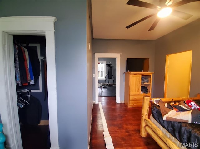201 E Main St, Lewistown, MO 63452 - bedroom with dark wood-style flooring and ceiling fan
